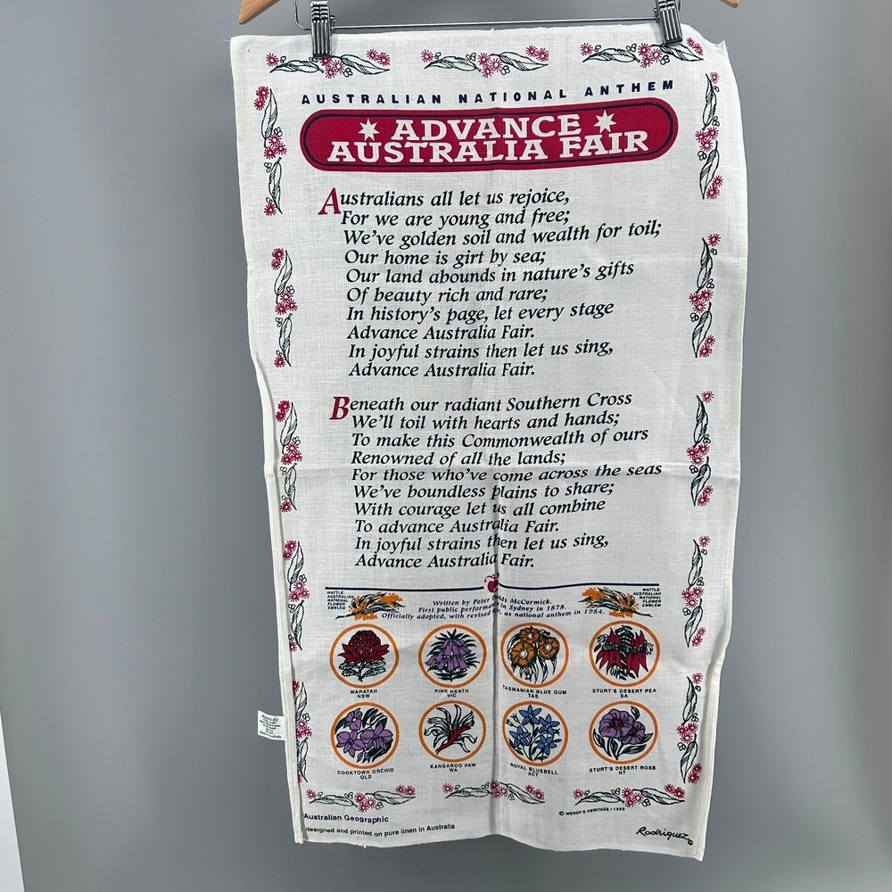 Rodriguez Australian National Anthem Advance Australia Fair Linen Tea Towel 1999 - Picture 3 of 5